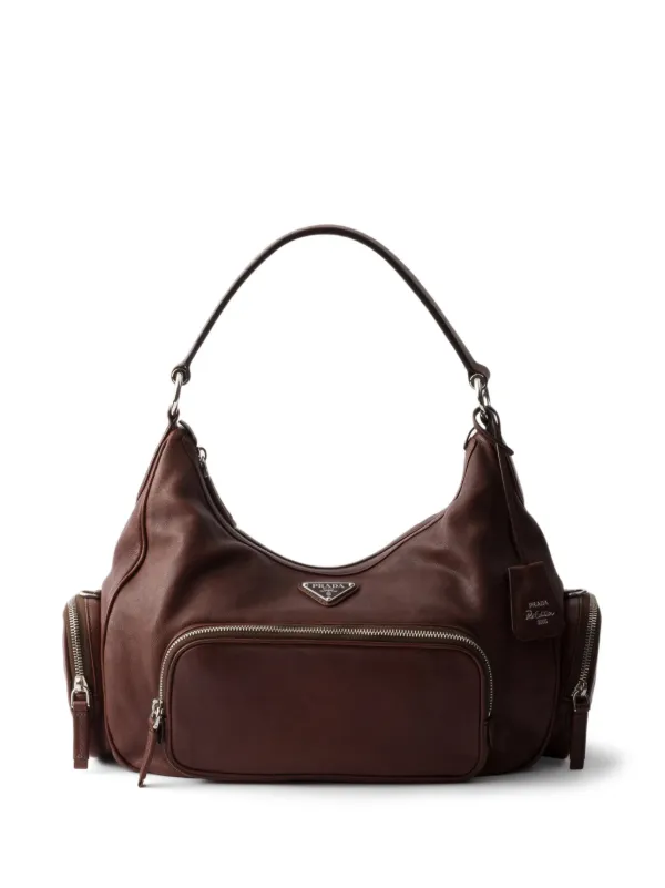 PRADA プラダ ウォッシュドレザー トップハンドルバッグ Prada ウォッシュドレザーバッグ M | ブラウン | FARFETCH JP