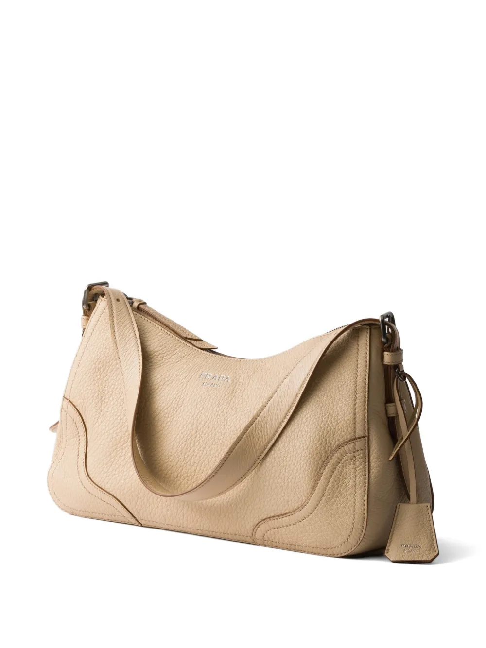 Prada Aimère grote leren schoudertas Beige