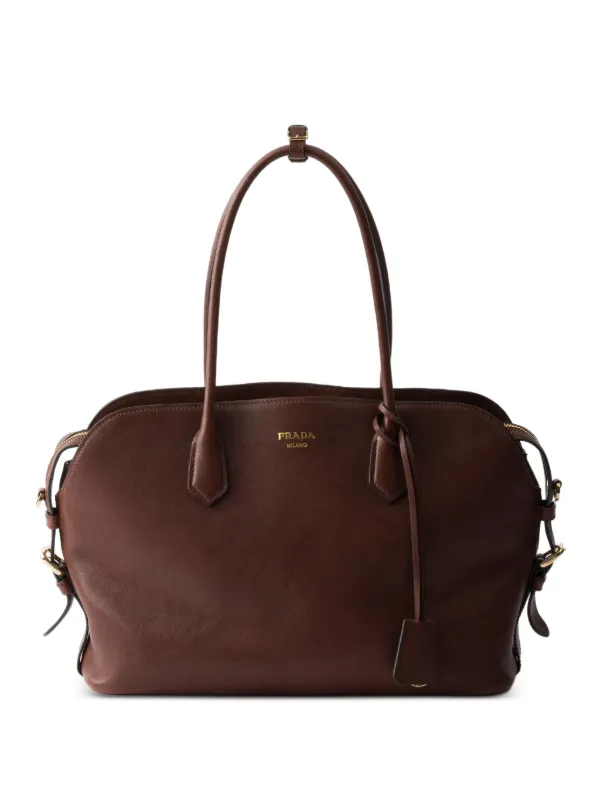 PRADA レザー トートバッグ ダークブラウン Prada Large Leather Tote Bag | Brown | FARFETCH