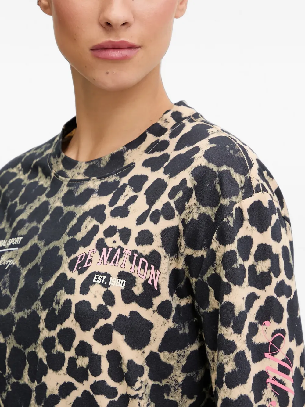 P.E Nation T-shirt met luipaard-pritn en logo-print Zwart