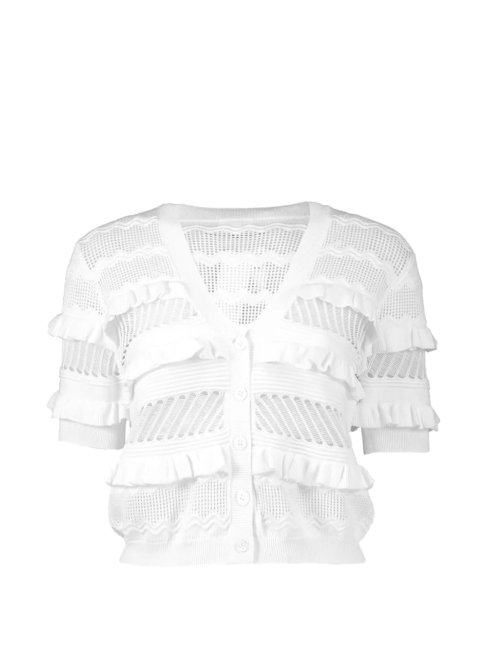 MINNIE ROSE ruffled short-sleeve cardigan - Bianco