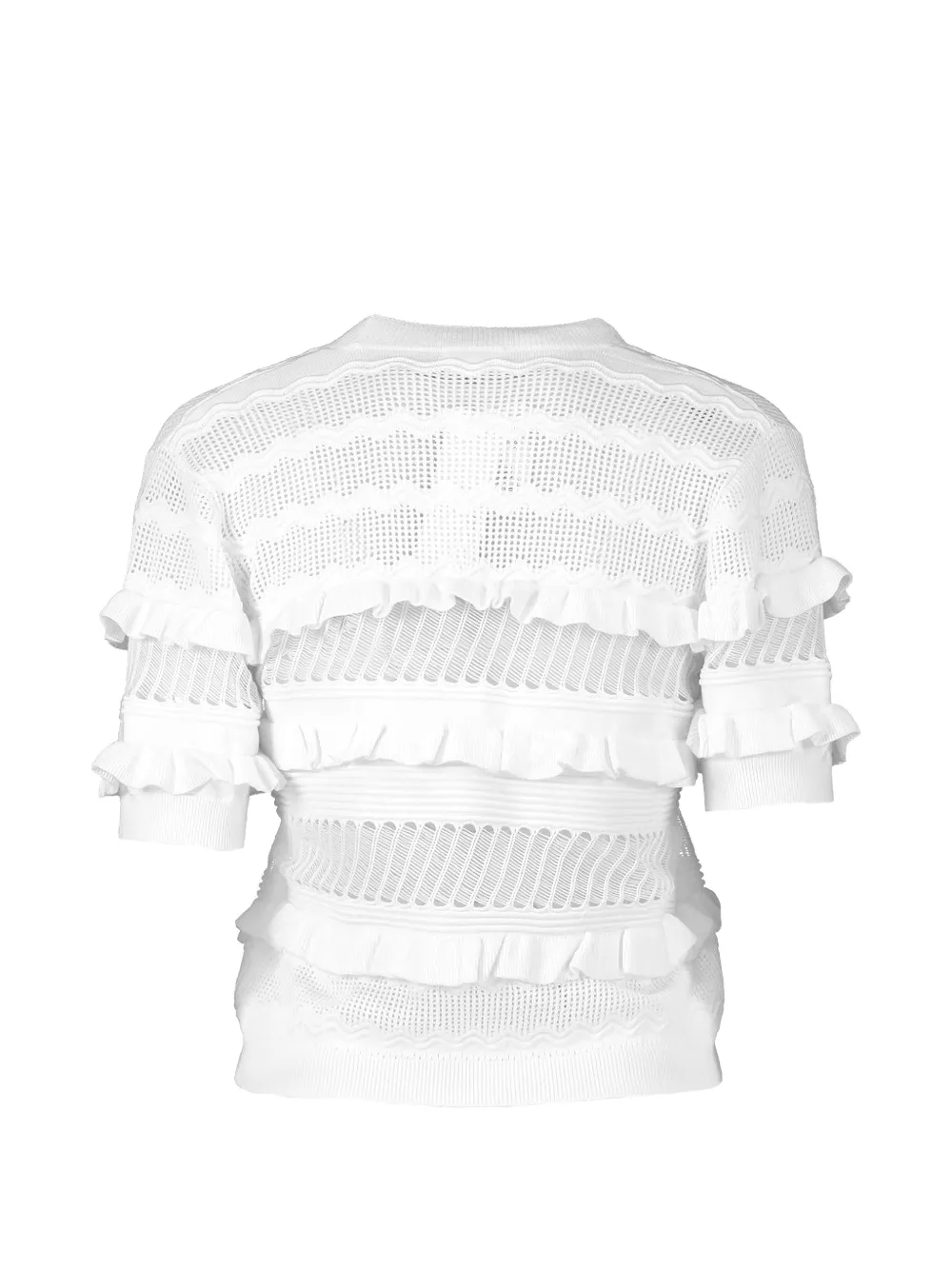  Minnie Rose Ruffled Short-sleeve Cardigan - White 