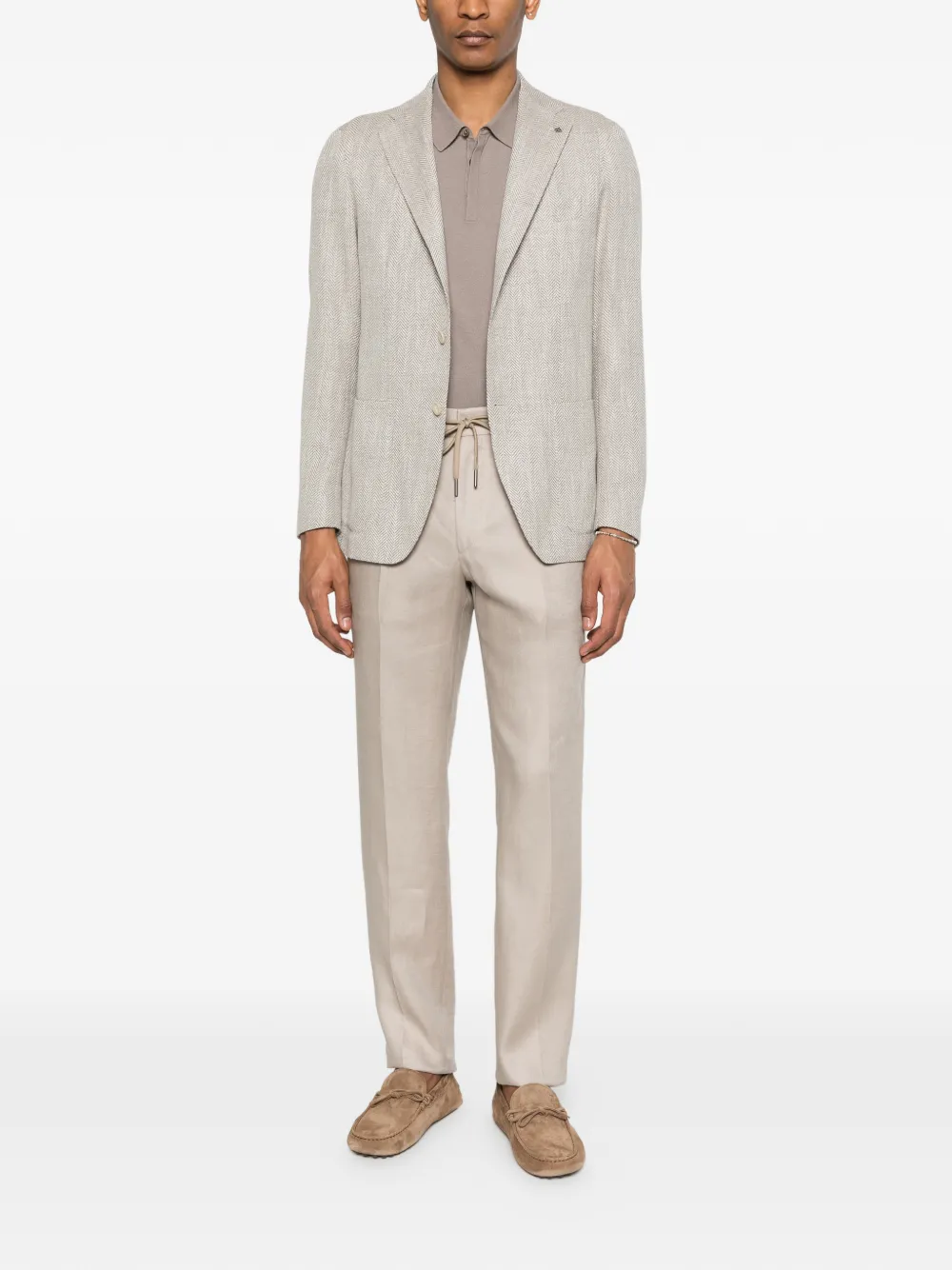 Tagliatore Jack met gekerfde revers en visgraatpatroon Beige
