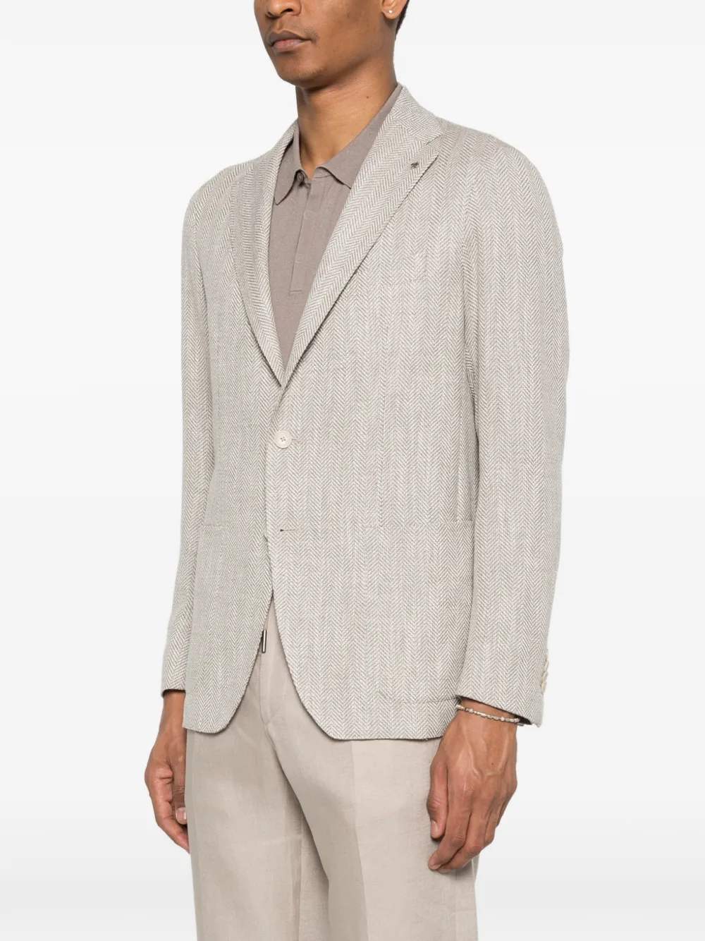 Tagliatore Jack met gekerfde revers en visgraatpatroon Beige