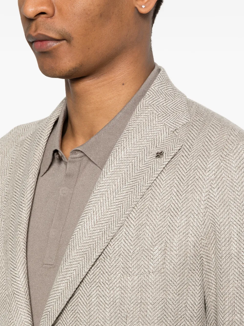 Tagliatore Jack met gekerfde revers en visgraatpatroon Beige