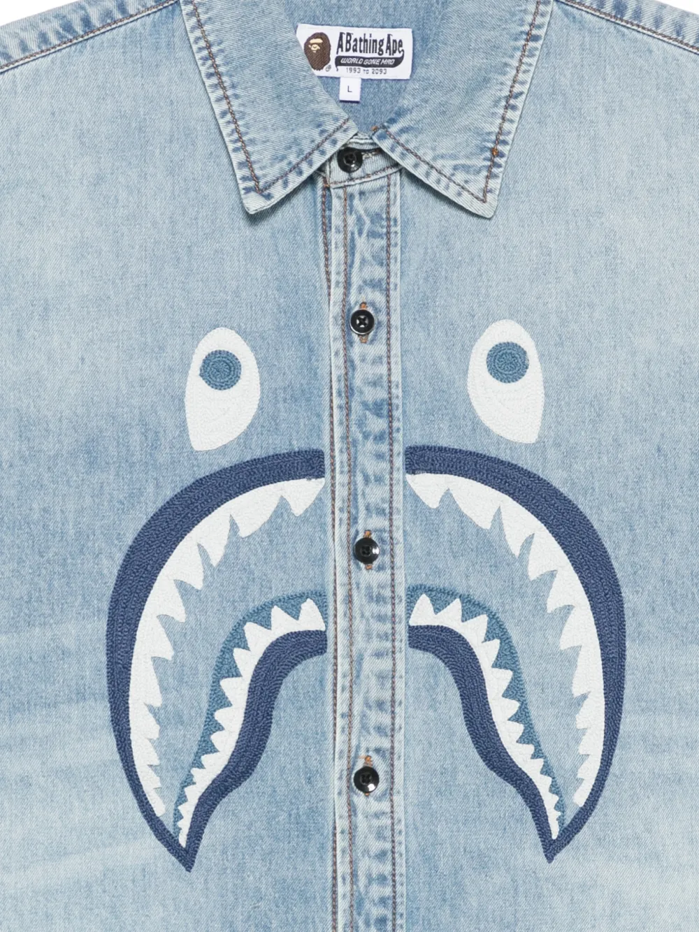 A BATHING APE® Shark Denim Shirt | Blue | FARFETCH JO