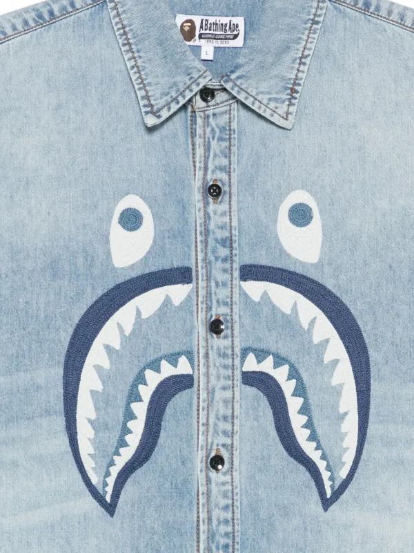 A BATHING APE® Shark Denim Shirt | Blue | FARFETCH JO