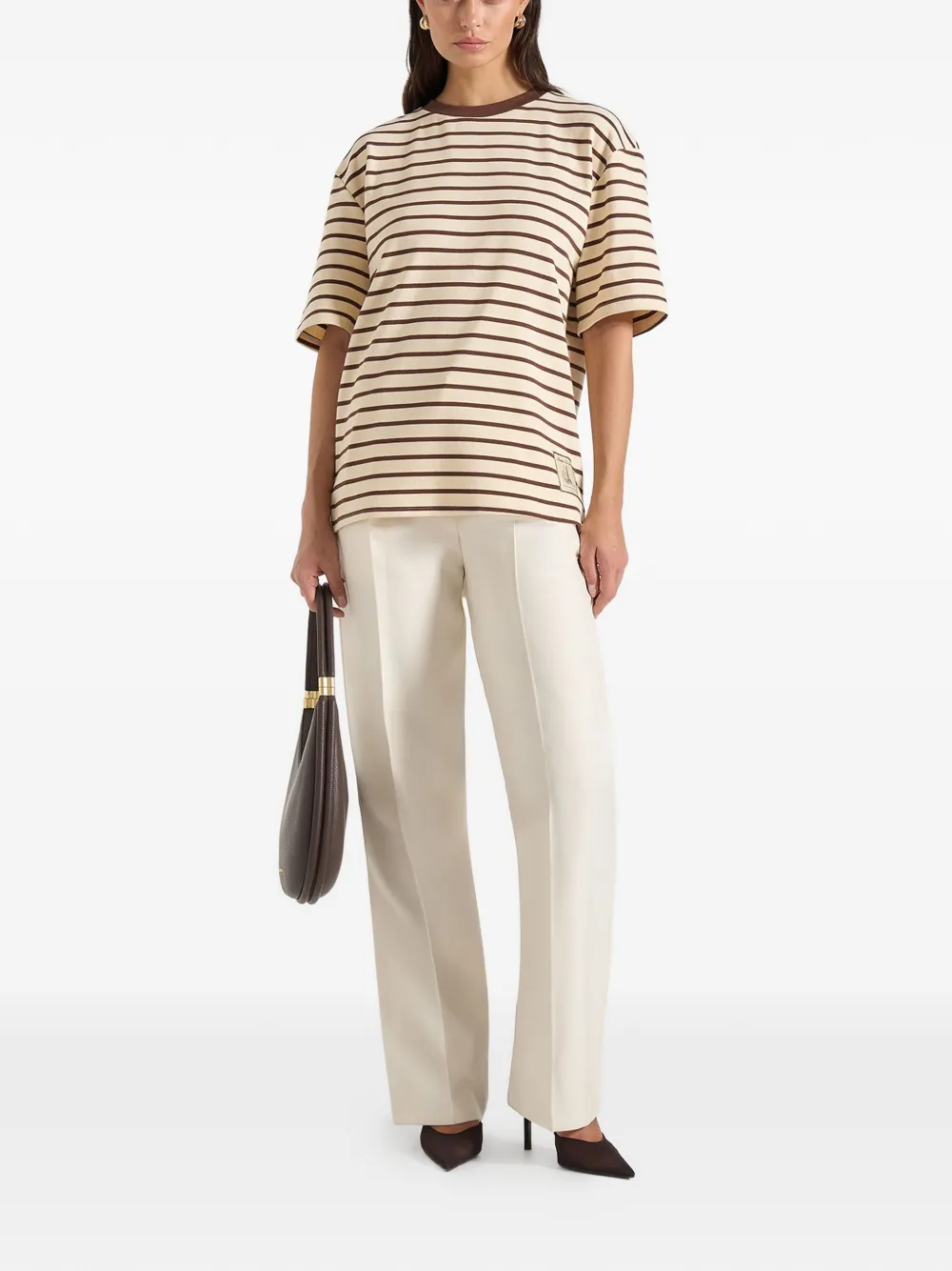 Manière De Voir Riley gestreept relaxed-fit katoenen T-shirt Beige