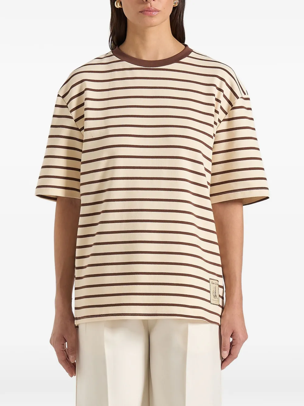 Manière De Voir Riley gestreept relaxed-fit katoenen T-shirt Beige