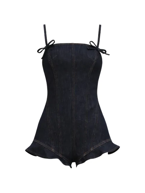 Self-Portrait bow-details denim playsuit