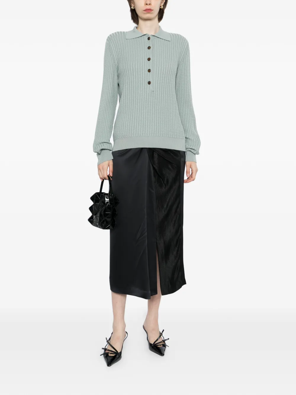 BLAZÉ Milano Alegria Button Knitted Top in Green, view 2