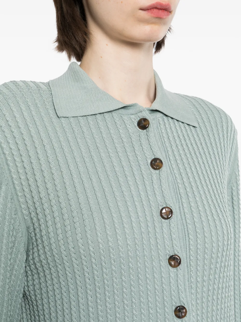 BLAZÉ Milano Alegria Button Knitted Top in Green, view 5