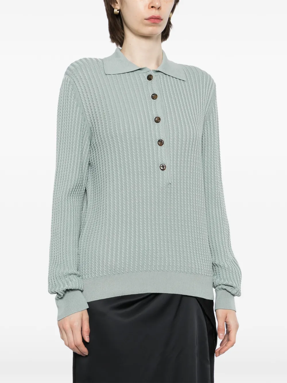 BLAZÉ Milano Alegria Button Knitted Top in Green, view 3