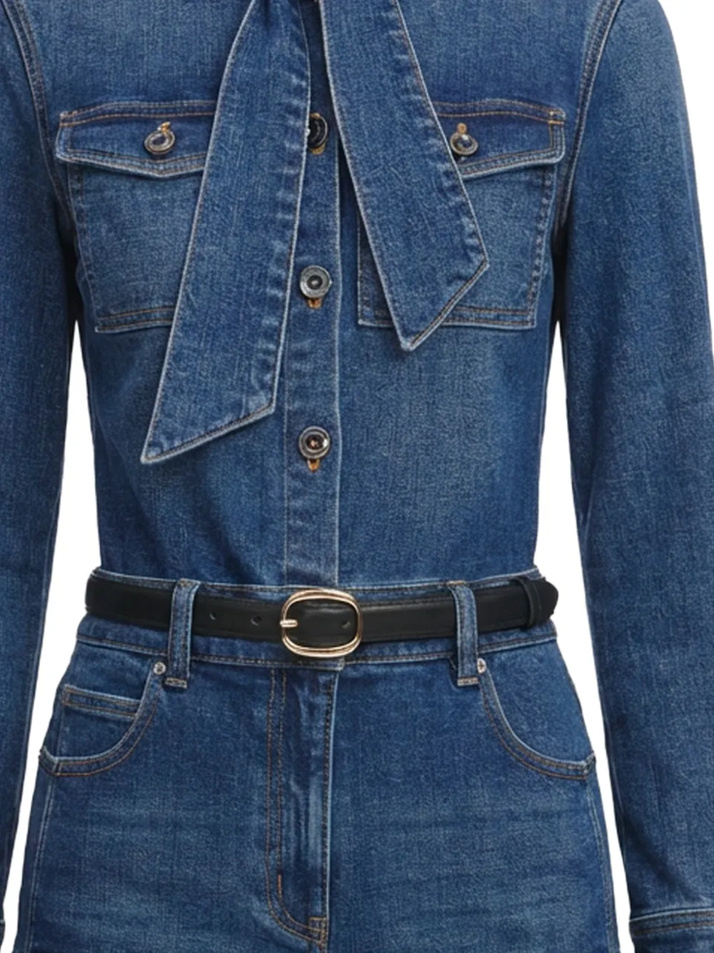  Self-portrait Pussy-bow Ruffled Playsuit - Blue 