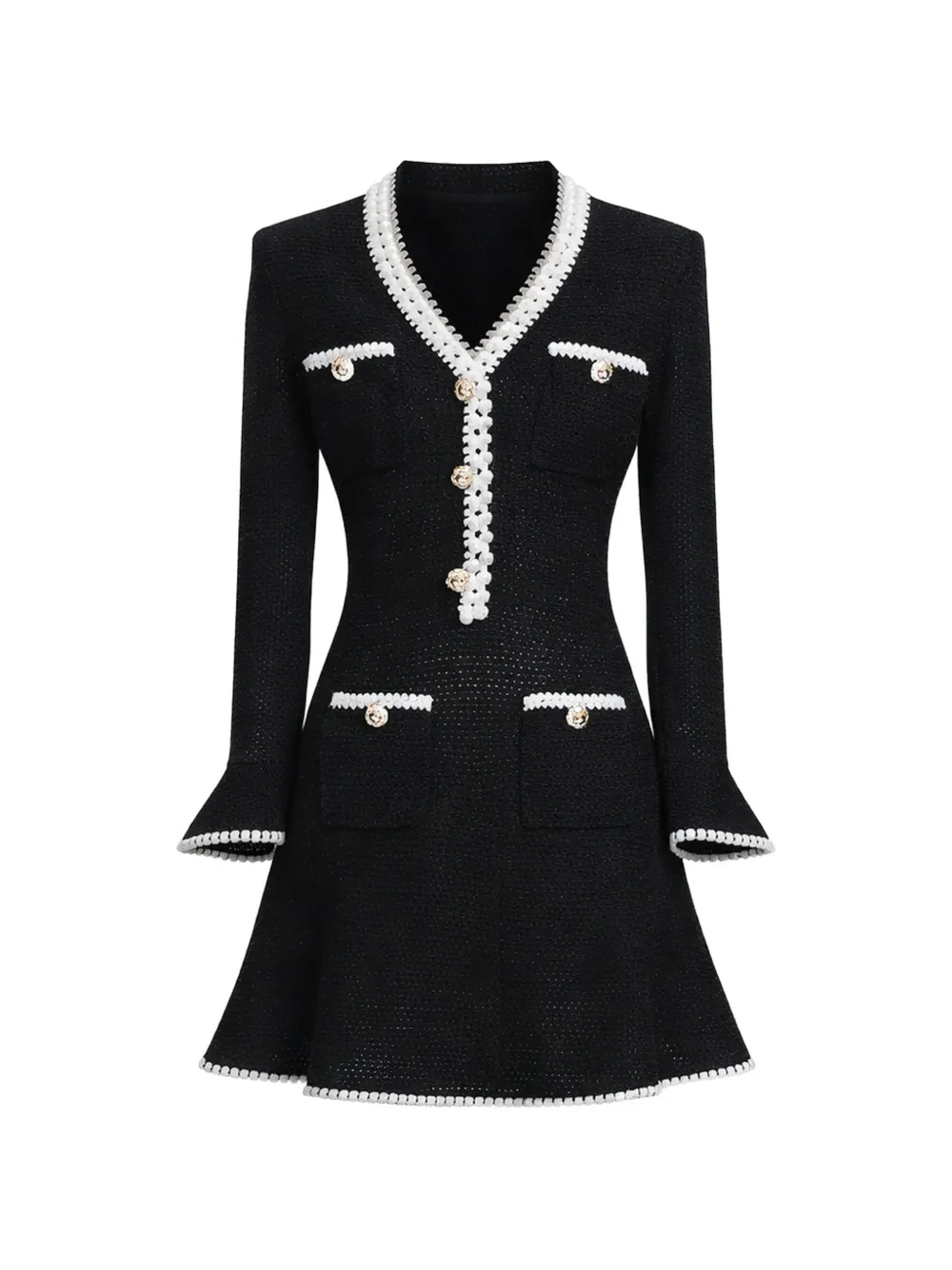 Self-Portrait knitted A-line mini dress - Nero