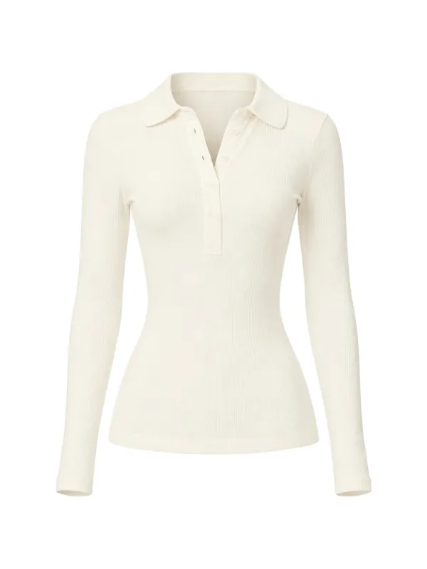 Citizens of Humanity Brea Ribbed Polo Top in Neutrals
