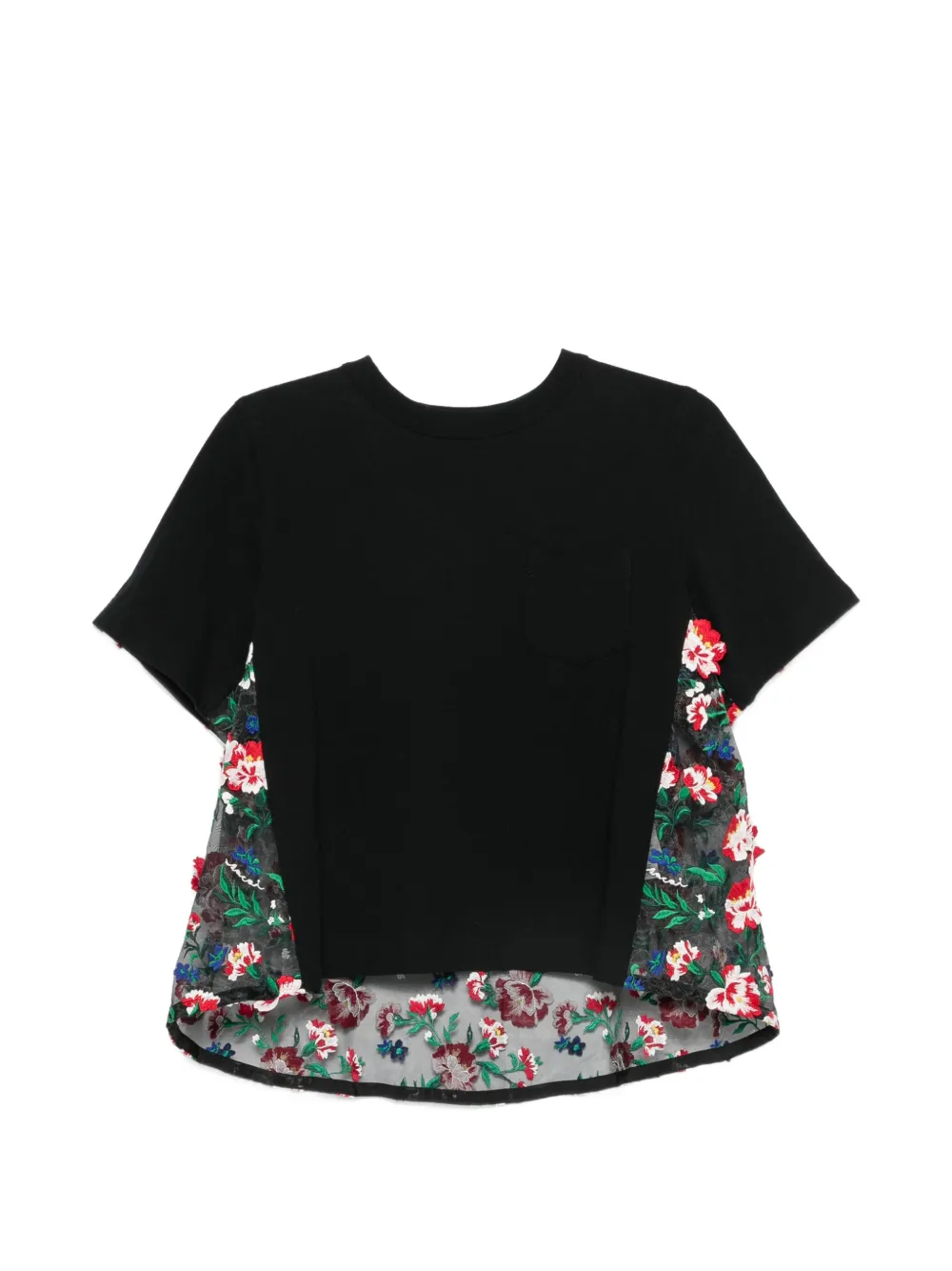 sacai floral-embroidered T-shirt - Schwarz