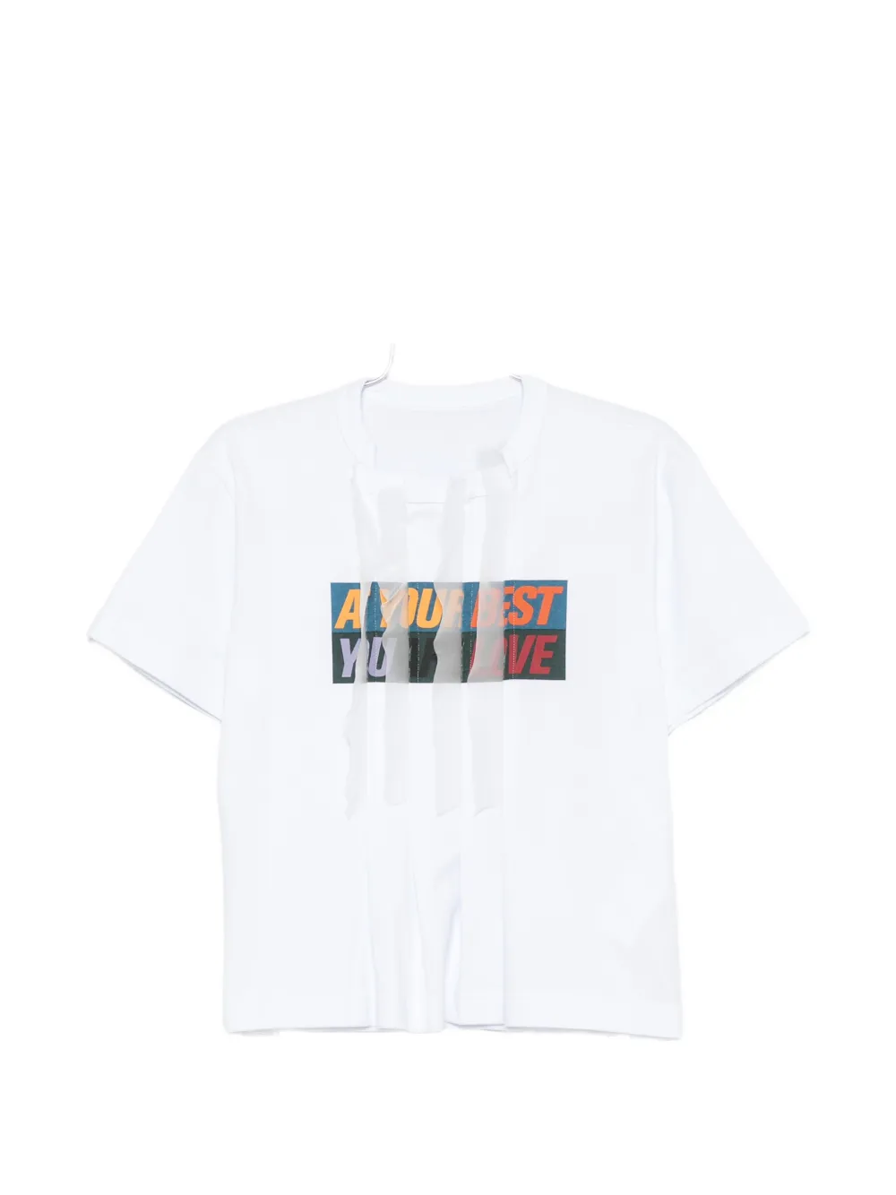 sacai graphic-print organza-trimmed T-shirt - Weiß