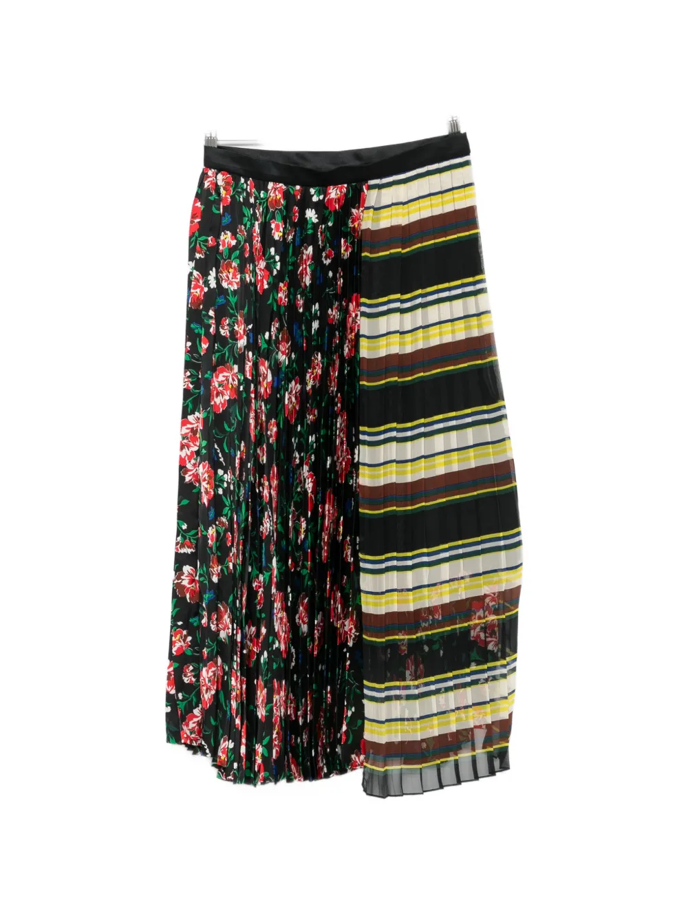 sacai floral-print pleated-design midi skirt - Schwarz