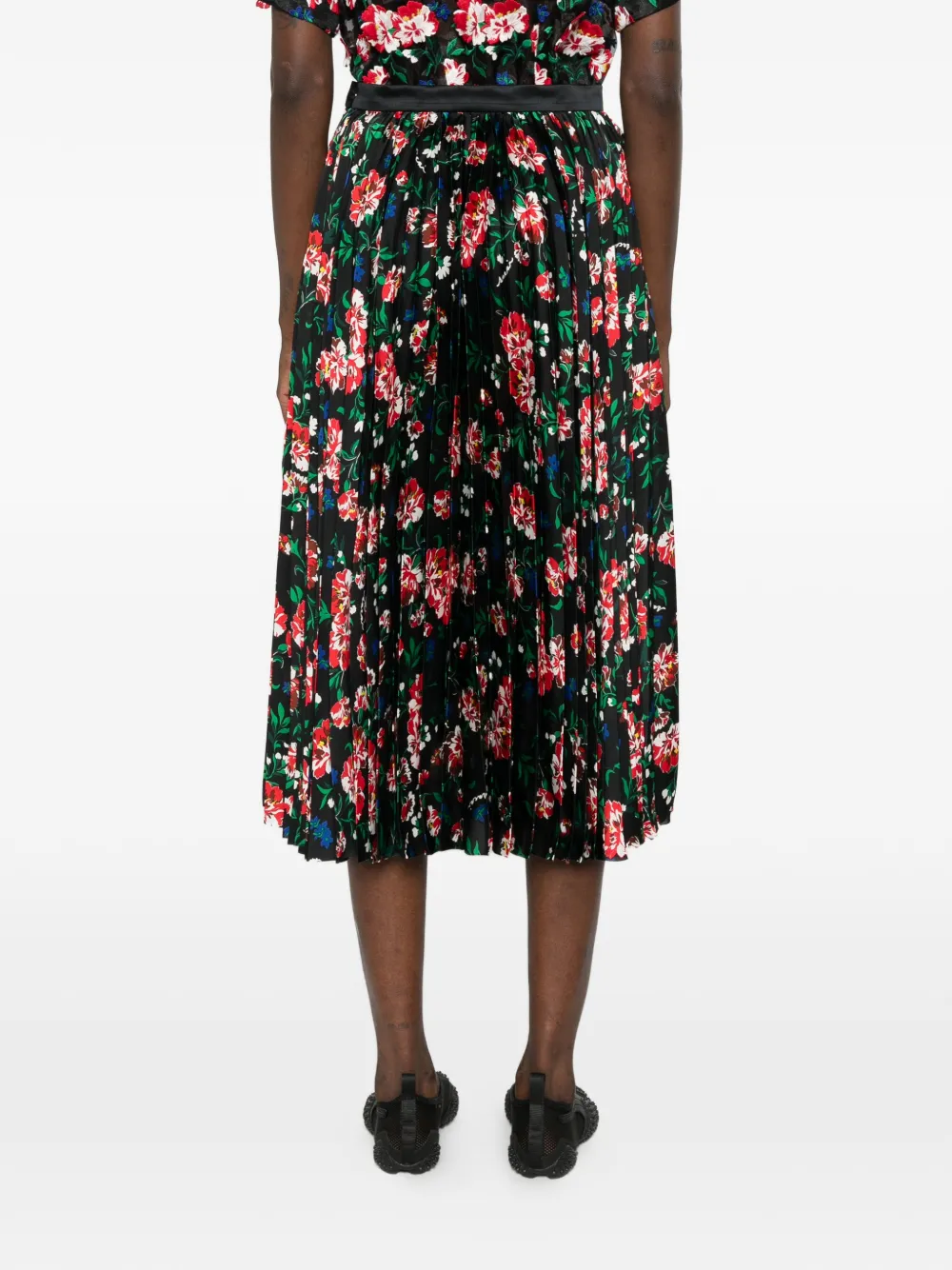 sacai Midi-plooirok met bloemenprint Zwart