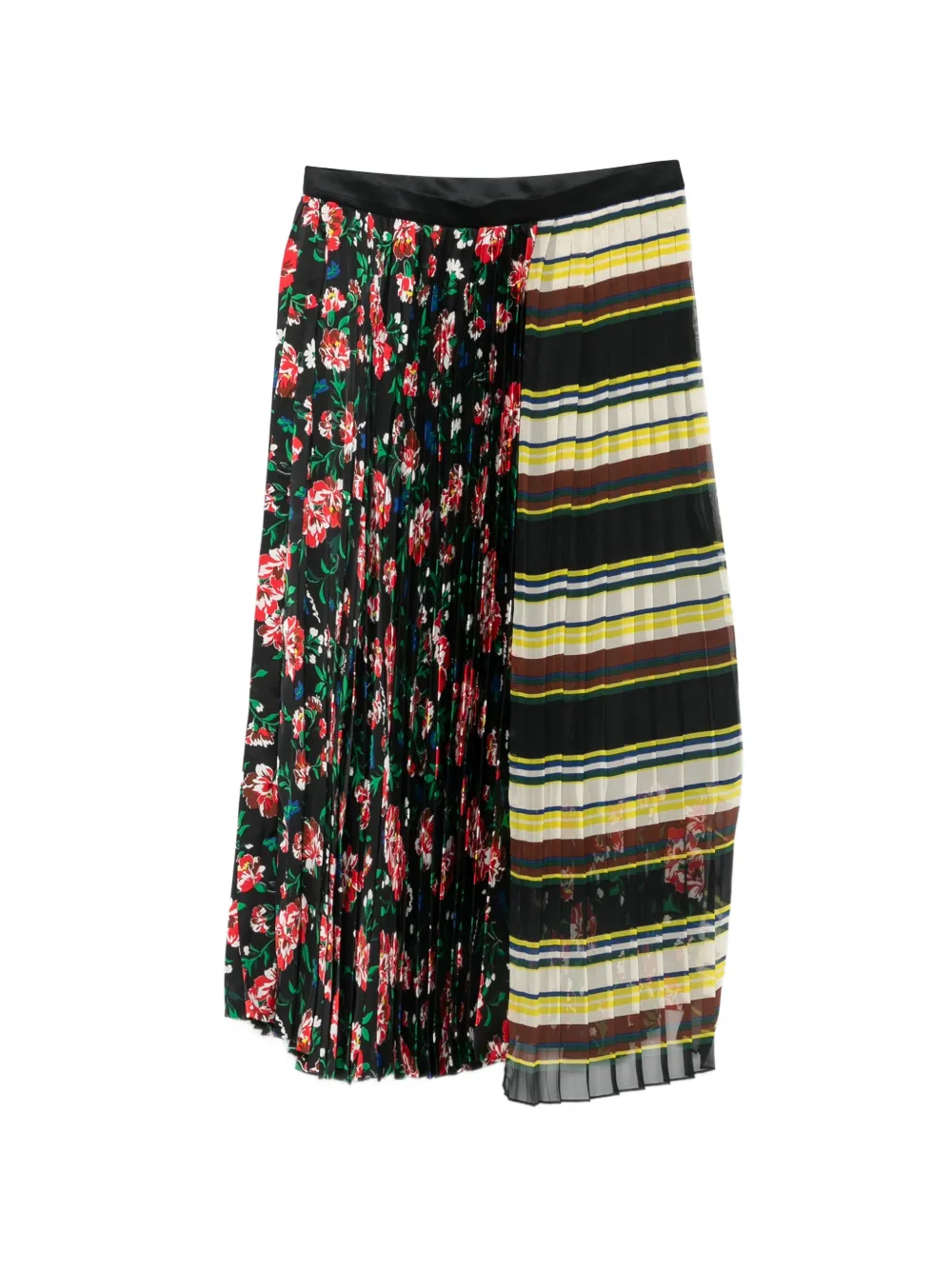 sacai floral-print pleated-design midi skirt - Schwarz