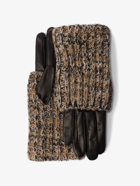 Prada nappa leather and mélange knit gloves