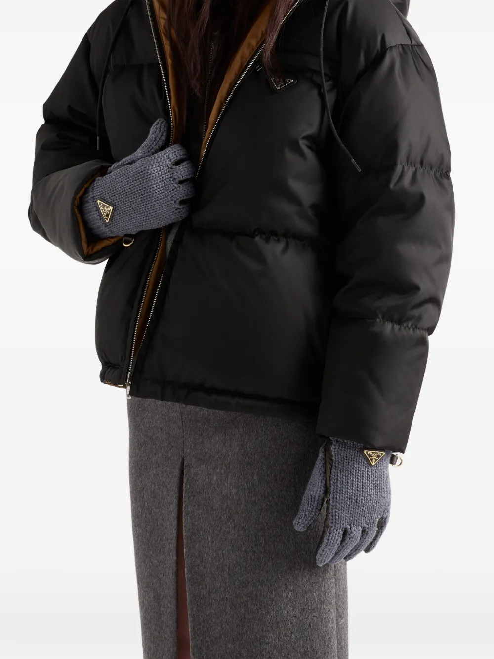 Prada Handschoenen van wol en nappa leer Grijs