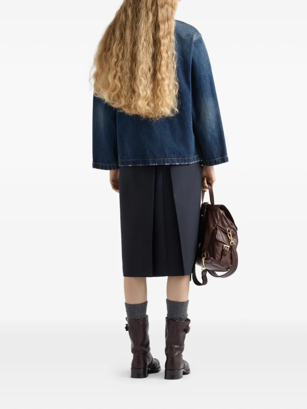  Prada Washed Denim Blouson Jacket - Blue 