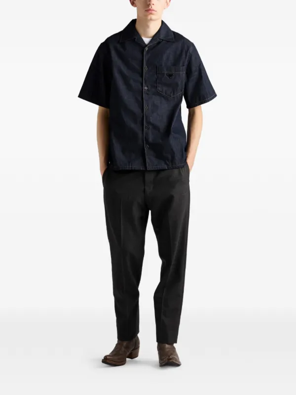 prada デニム　ボーリングシャツ Prada Denim Bowling Shirt | Blue | FARFETCH