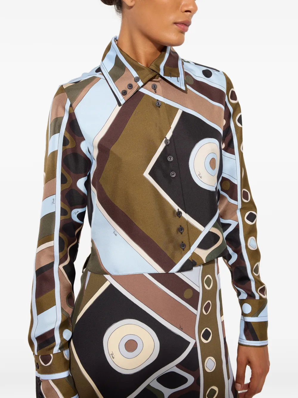 PUCCI Zijden cropped blouse met Vivara-print Bruin