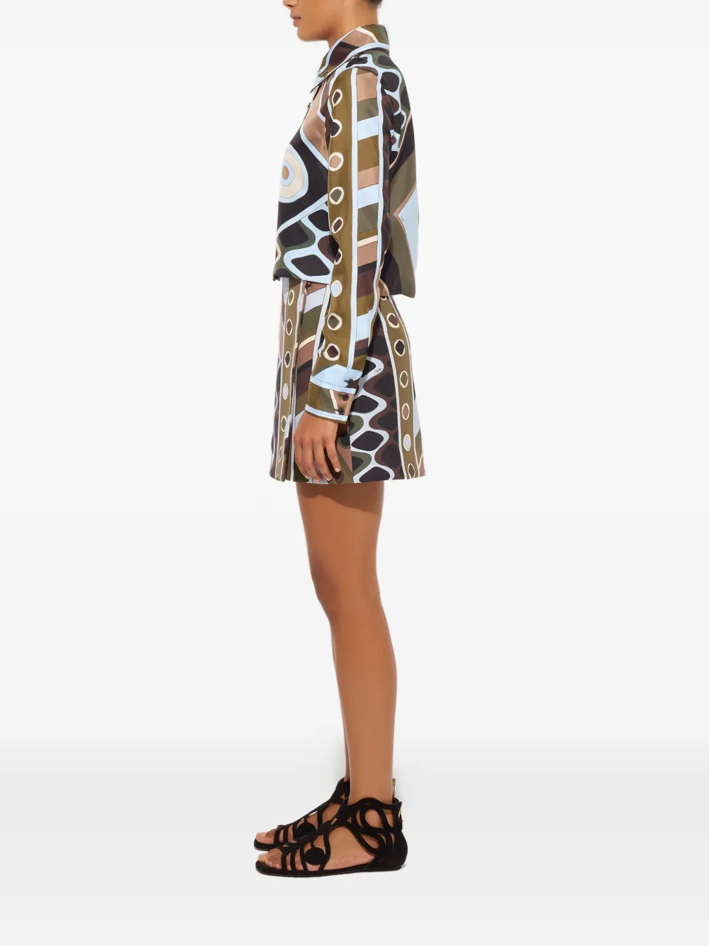  Pucci Vivara-print Silk Crop Shirt - Brown 