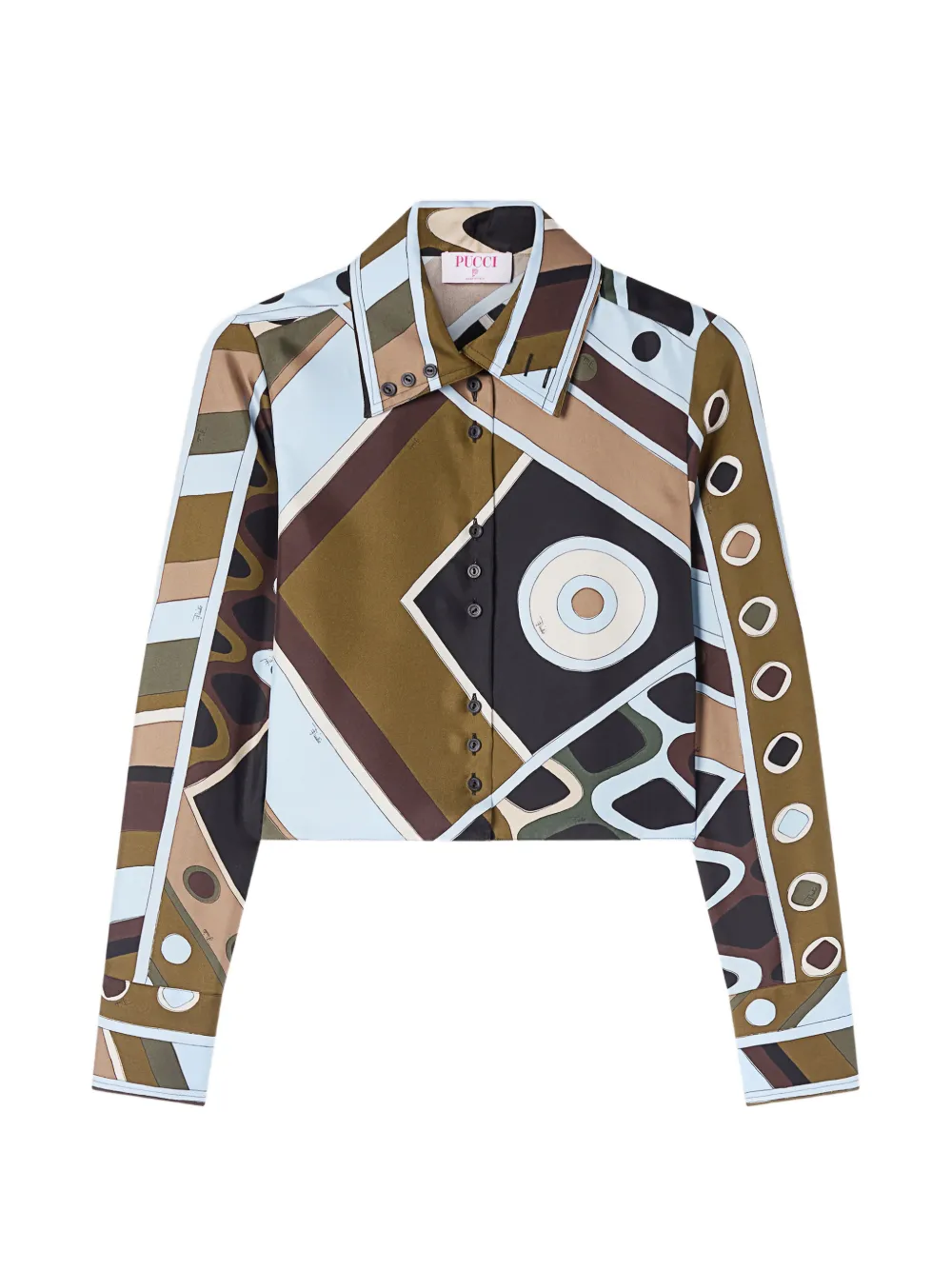 PUCCI Vivara-print silk crop shirt - Marrone