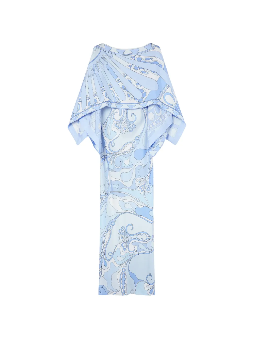 PUCCI Orchidee and Soleil-print silk dress with cape - Blu