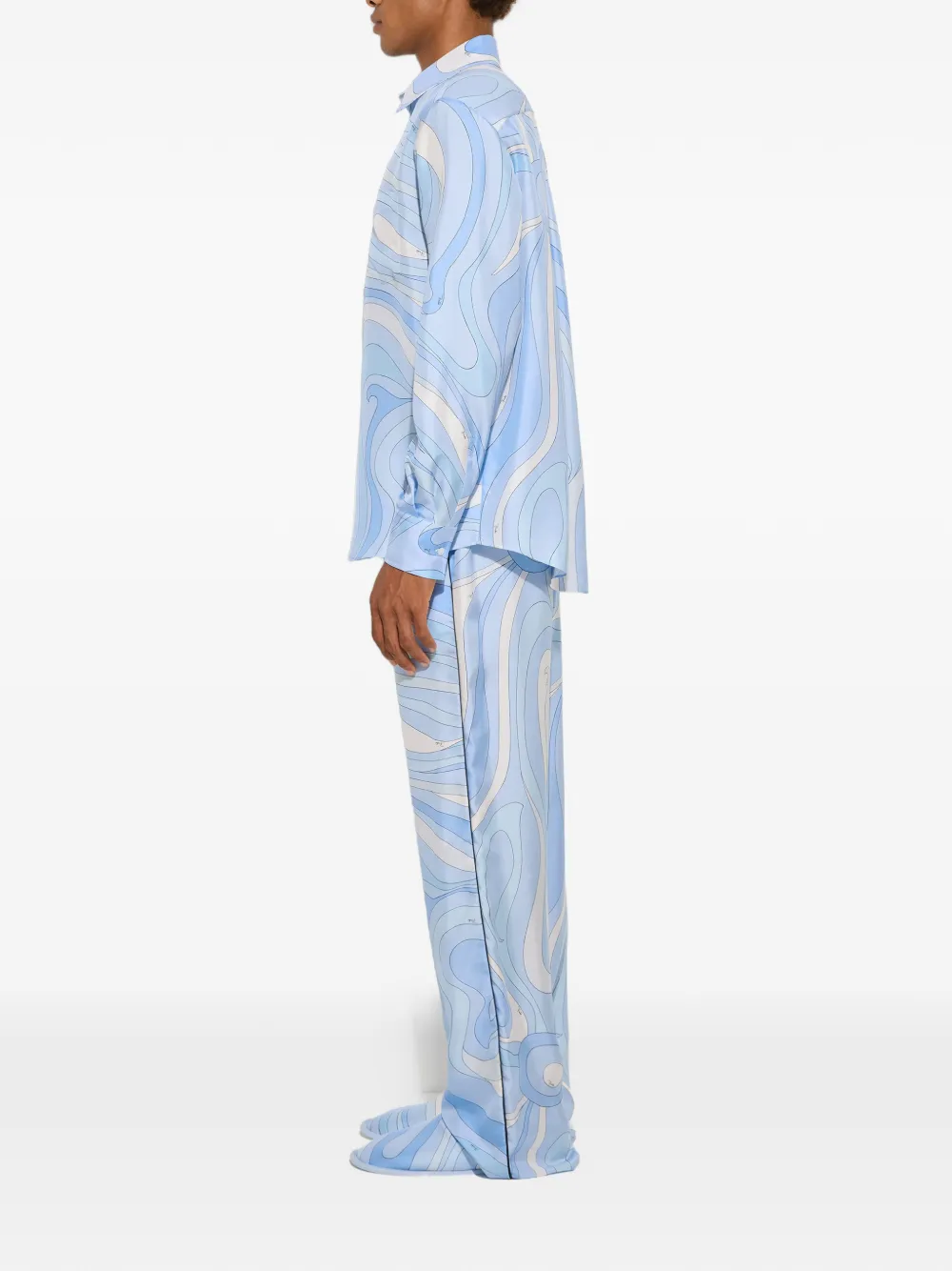  Pucci Marmo-print Oversized Silk Shirt - Blue 