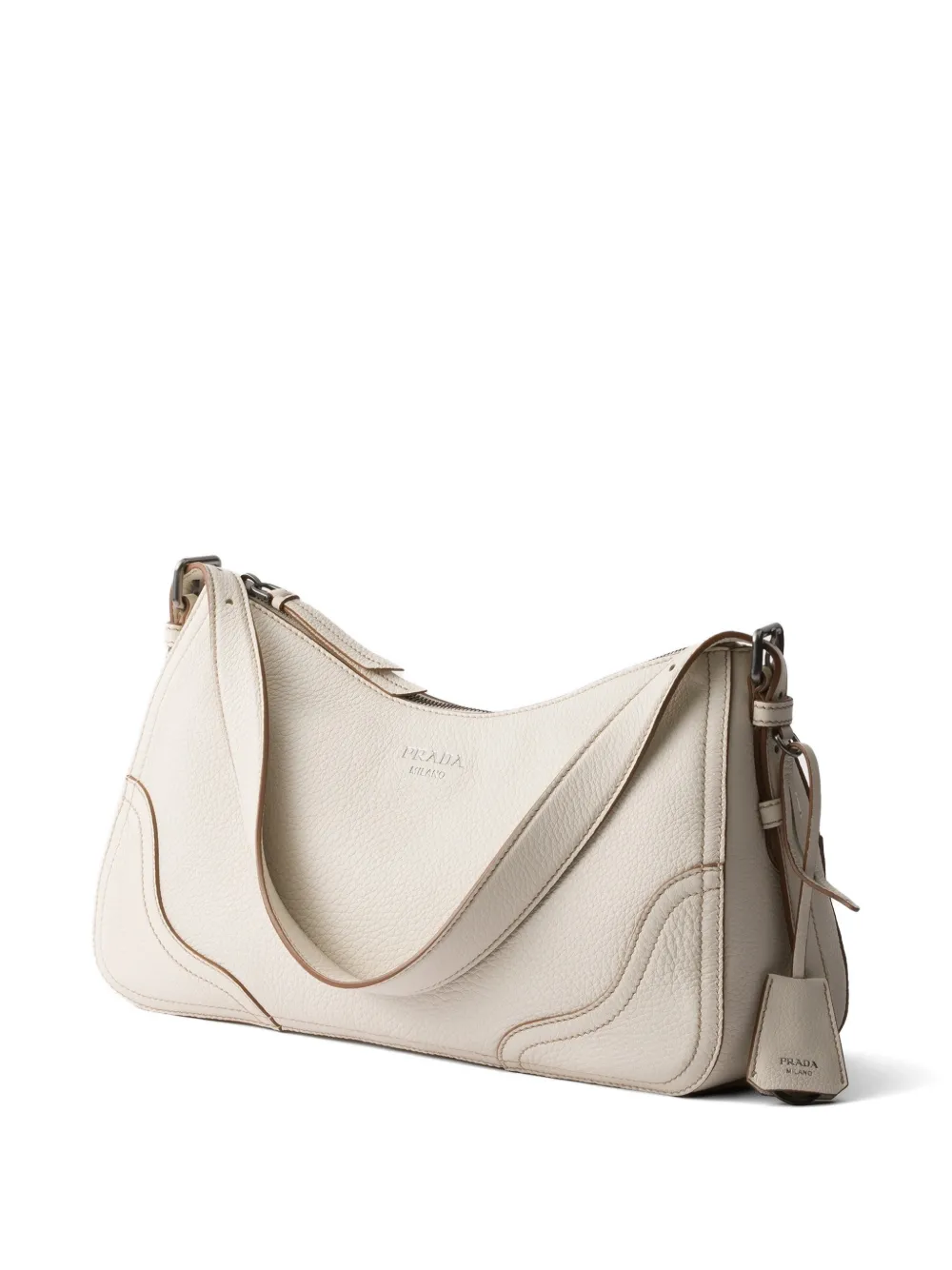 Prada Aimère grote leren schoudertas Beige