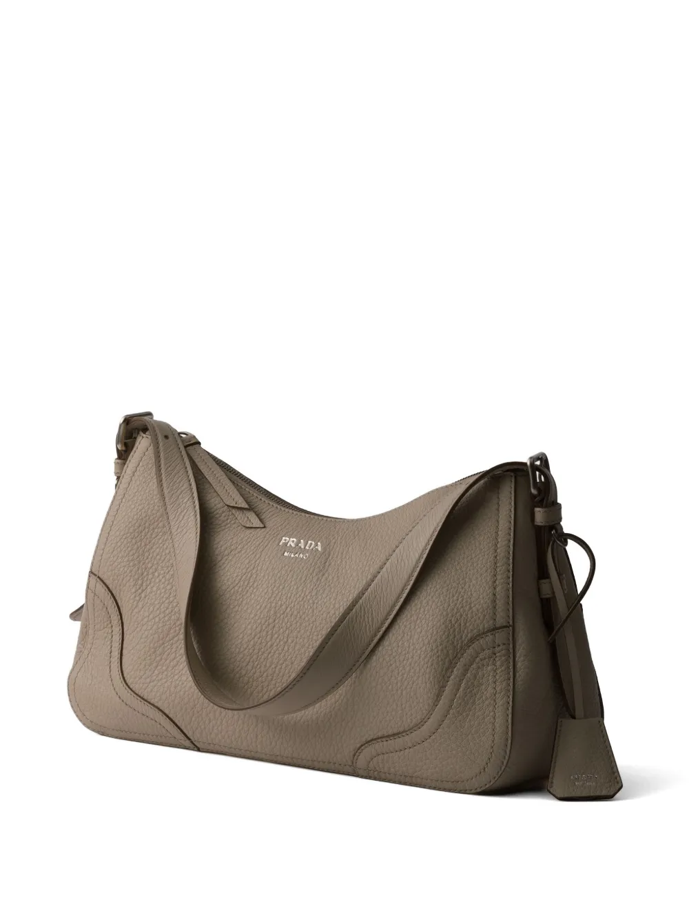  Prada Aimèe Large Leather Shoulder Bag - Grey 