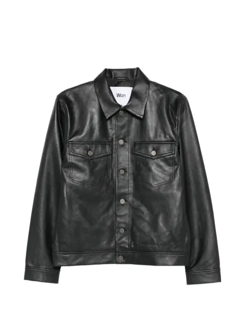 Won Hundred Clayton pocket leather shirt jacket