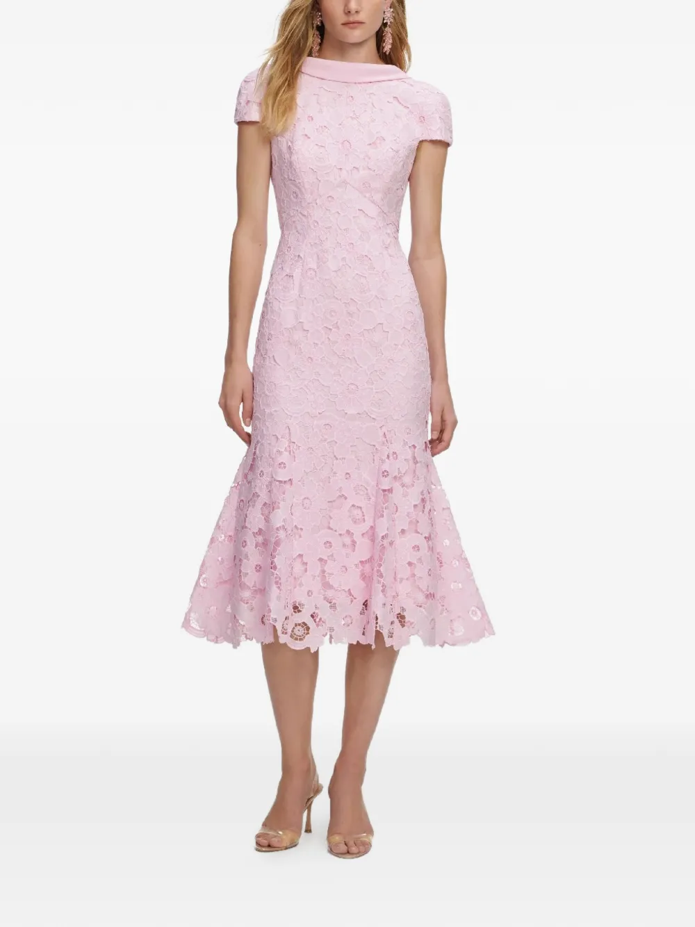 Self-Portrait floral lace midi dress - Rosa