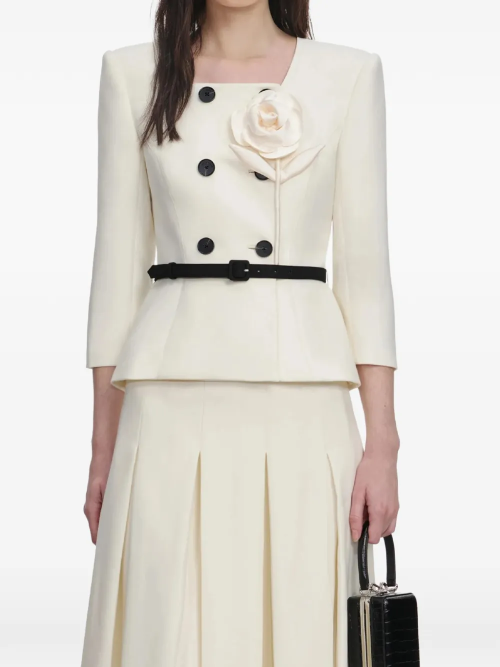 Self-Portrait floral-appliqué pleated midi dress - Toni neutri