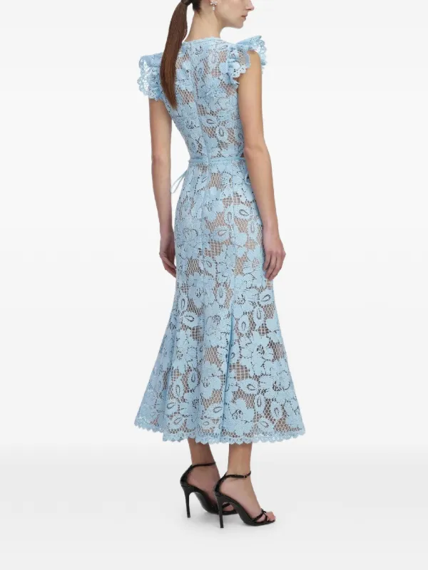 self-portrait floral embroidered midi dress White Flower Lace Midi Dress  self-portrait