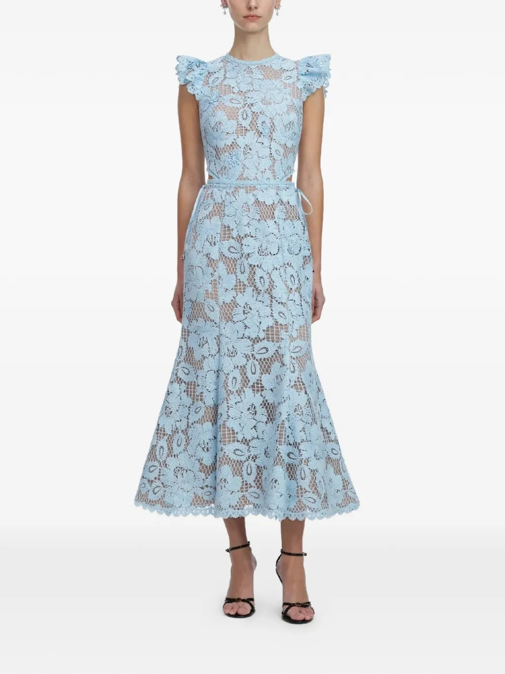 Self-Portrait floral-embroidered midi dress - Blu