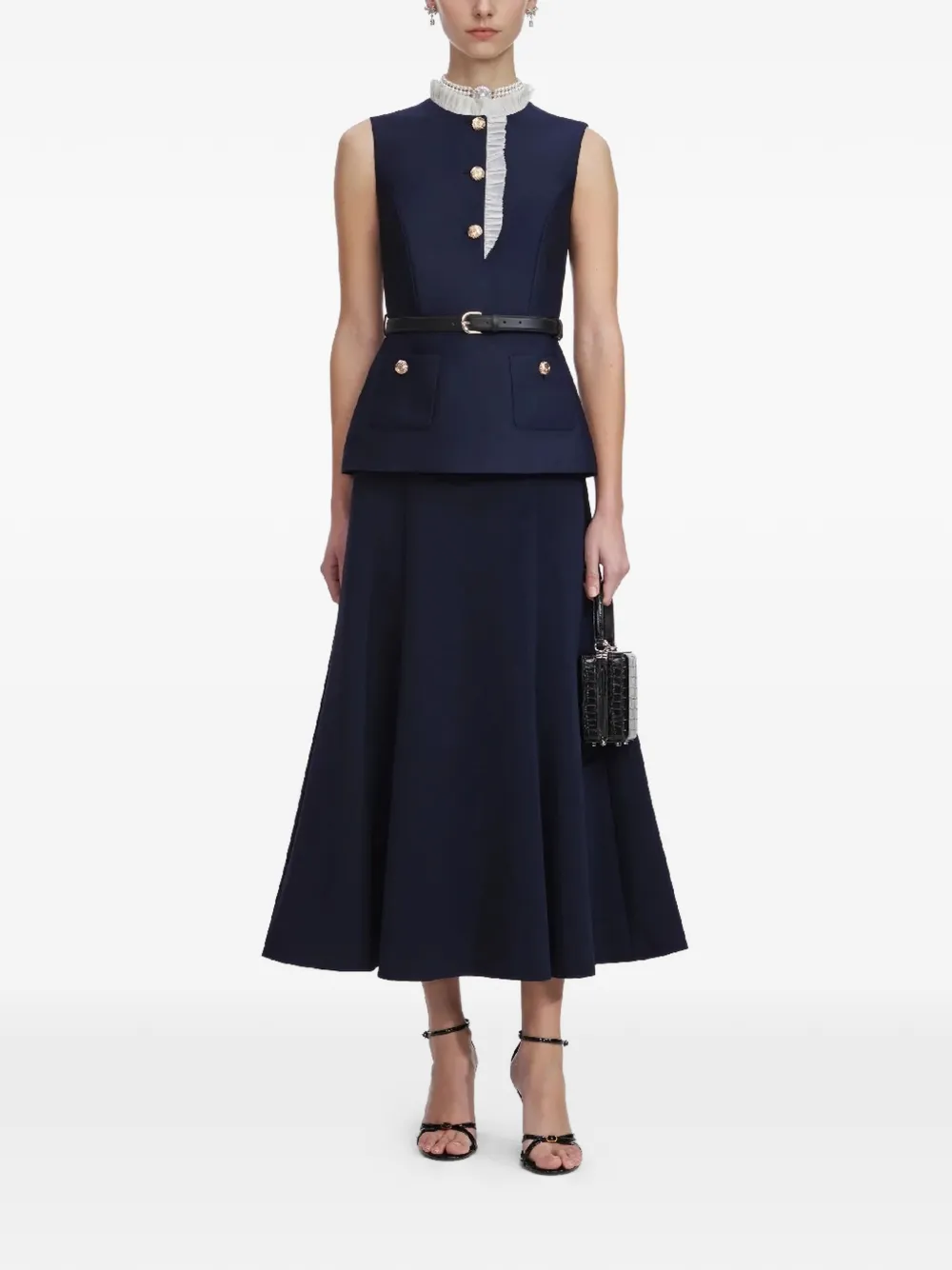  Self-portrait Ruffled Button Midi Dress - Blue 