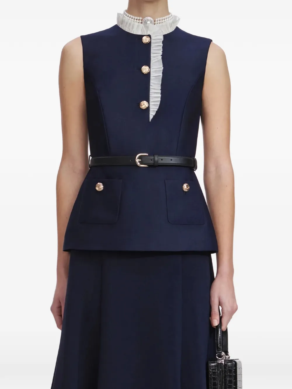 Self-Portrait ruffled button midi dress - Blu