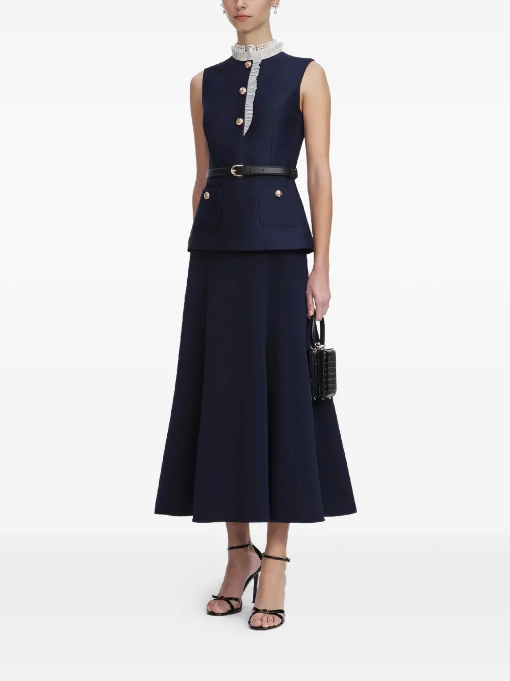  Self-portrait Ruffled Button Midi Dress - Blue 