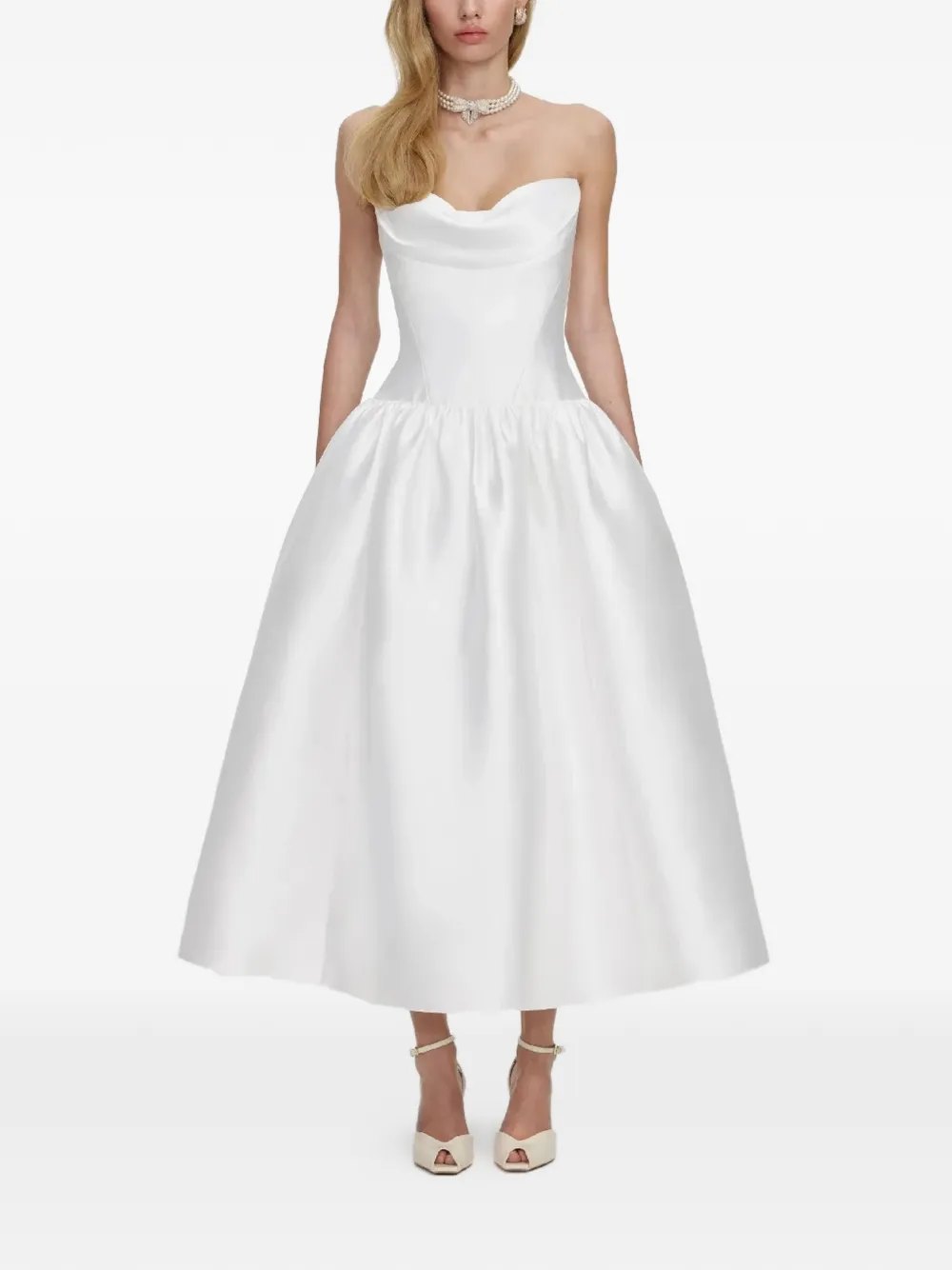Self-Portrait sweetheart flared midi dress - Bianco
