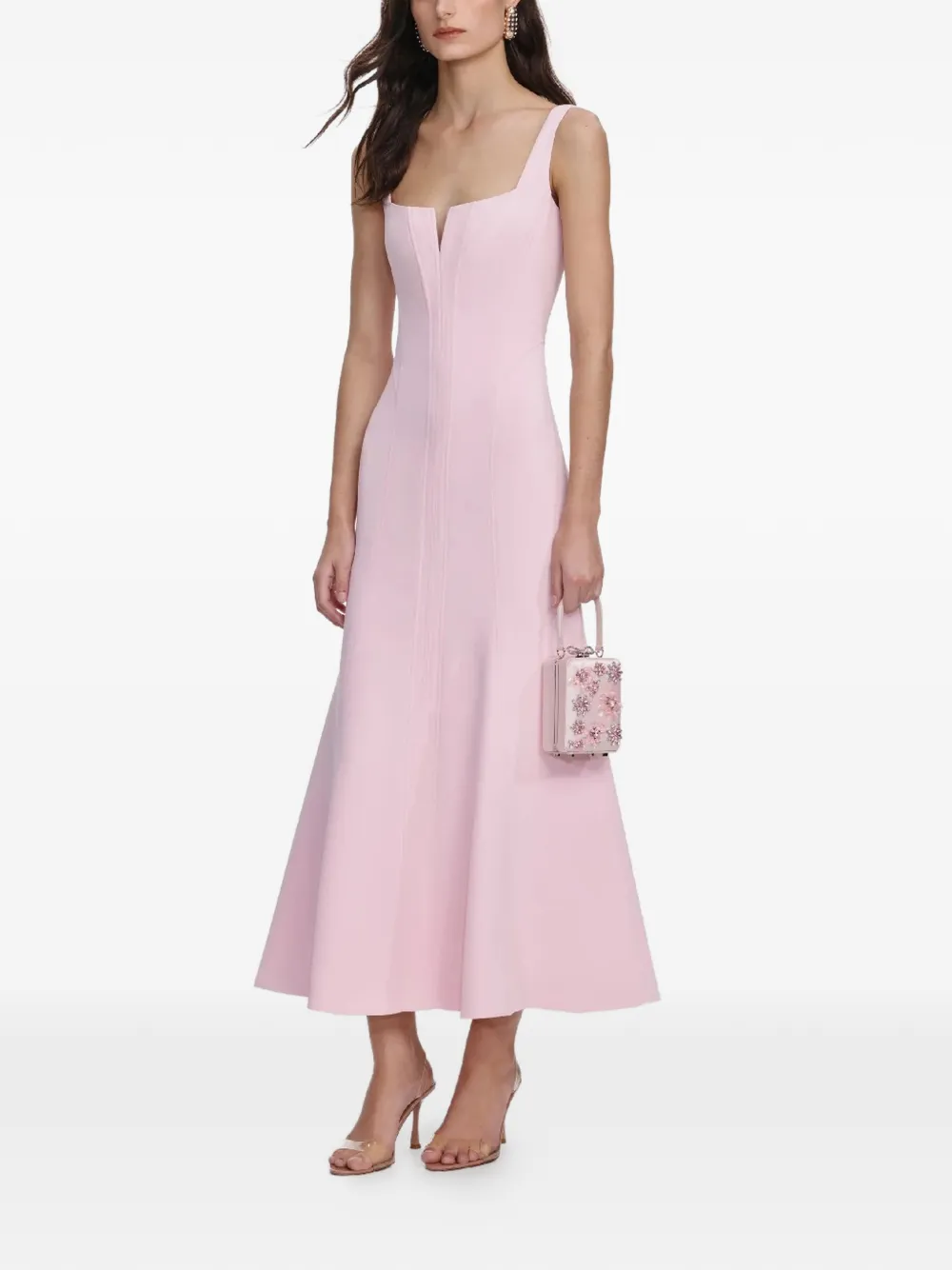 Self-Portrait Midi-jurk met V-split en vlakken Roze