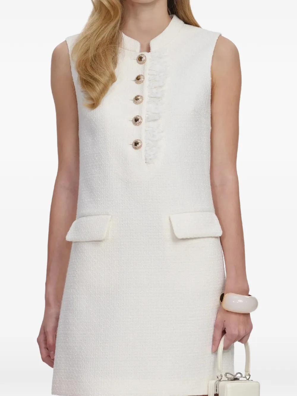 Self-Portrait button placket lace mini dress - Bianco