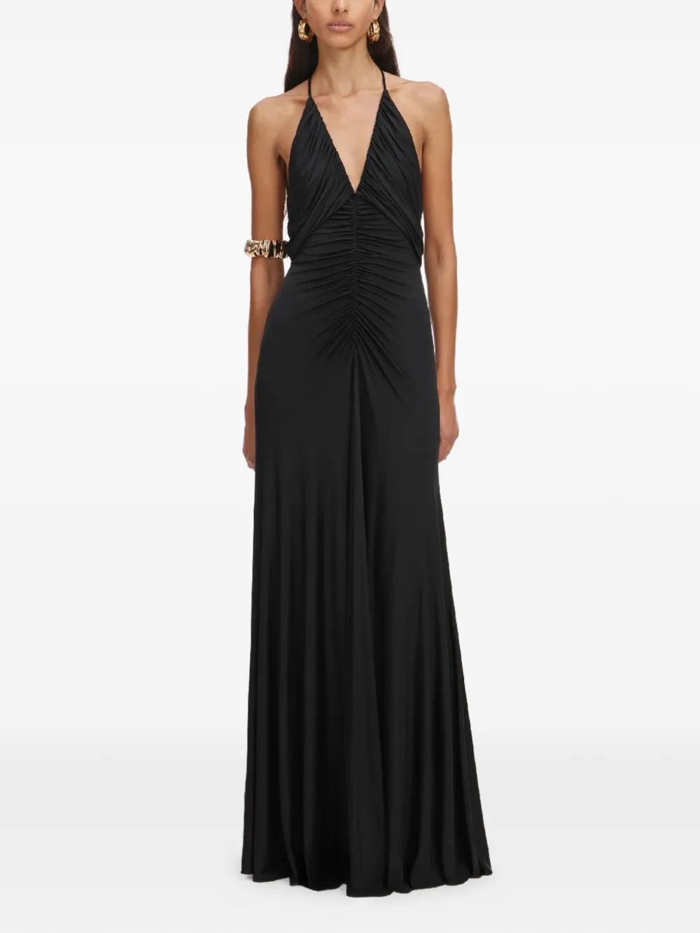 Self-Portrait halter ruched maxi dress - Nero