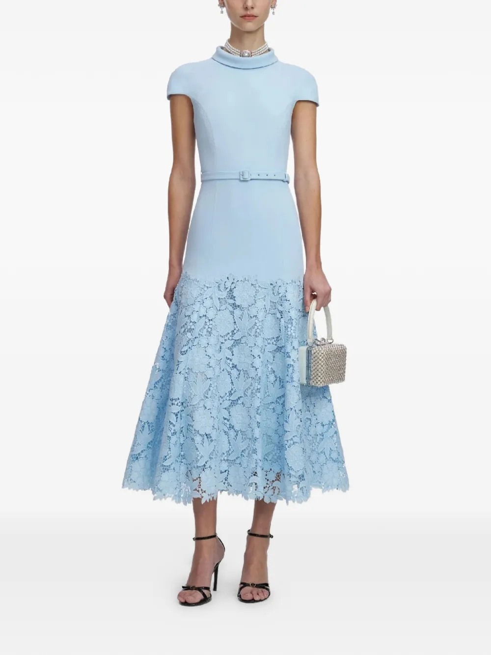 Self-Portrait lace belt midi dress - Blu