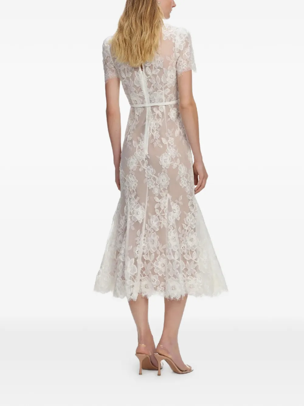 Self-Portrait Midi-jurk met bloemenkant Wit